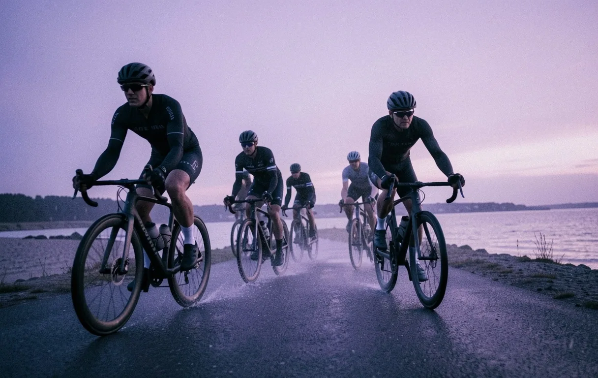 Elite cyclists on the Danish coast